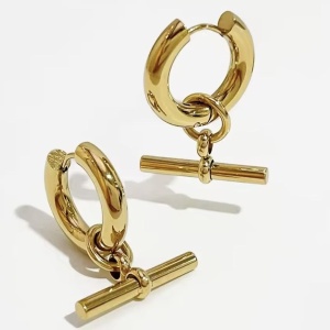 T-Bar Hoop Earrings - Gold Stainless Steel